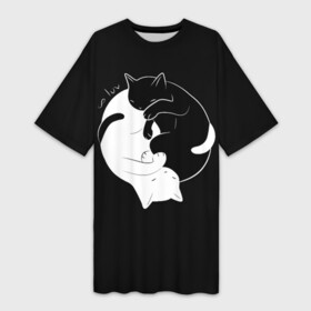 Платье-футболка 3D с принтом Бесконечная любовь  Endless kitty love в Екатеринбурге,  |  | black | cats | dualism | endless | eternity | evil | good | infinity | kitty | love | white | yang | yin | белое | бесконечная | бесконечность | вечность | добро | дуализм | зло | инь | коты | кошки | любовь | черное | ян
