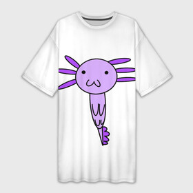 Платье-футболка 3D с принтом Axolotl в Екатеринбурге,  |  | axolotl | аксолотль | милый | мульт | мультяшный | рисованный | розовый | фиолетовый