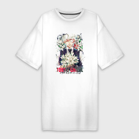 Платье-футболка хлопок с принтом Кен с цветами в Екатеринбурге,  |  | anime | kaneki ken | tokyo ghoul | аниме | анимэ | кен канеки | кэн канеки | токийский гуль