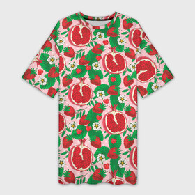 Платье-футболка 3D с принтом Гранат фрукт паттерн в Екатеринбурге,  |  | гранат | лето | паттерн | текстуры | фрукт