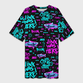 Платье-футболка 3D с принтом ARCANE Jinx pattern neon  Аркейн Джинкс паттерн неон в Екатеринбурге,  |  | arcane | game | jinx | kda | league of legends | lol | neon | shark | акула | аркейн | граффити | джинкс | игра | кда | кислотный | лига легенд | лол | неон