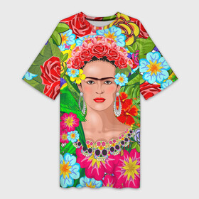 Платье-футболка 3D с принтом Фрида Кало Мексика Художник Феминист 3D в Екатеринбурге,  |  | 8 марта | frida kahlo | self portrait | selfi | автопортрет | живопись | живоптсец | мексика | селфи | феминизм | феминист | феминистка | фрида кало | художница
