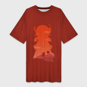 Платье-футболка 3D с принтом Ускользающее солнце Мондштада Кли в Екатеринбурге,  |  | genshin impact | арт | кли | красная девочка | мондштадт | рисунок | рыцарьискорка | ускользающее солнце