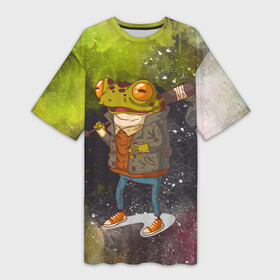 Платье-футболка 3D с принтом Лягушка хулиган  Frog hooligan в Екатеринбурге,  |  | hooligan | бесхвостые | голиаф | древесница | земноводное | квакуша | квакушка | квакша | лиопельма | лягва | лягуха | лягушач | лягушечка | лягушка | лягушкаквакушка | лягушки | нототрема | пипа | хулиган