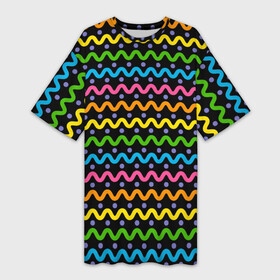 Платье-футболка 3D с принтом Разноцветные волнистые линии в Екатеринбурге,  |  | Тематика изображения на принте: абстракция | волны | линии | паттерн | радуга | разноцветные | цветные