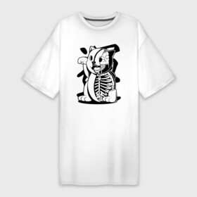 Платье-футболка хлопок с принтом Вот такая кошечка в Екатеринбурге,  |  | bones | brain | cat | fangs | hieroglyph | hype | japan | jaw | kitten | paw | skull | tongue | иероглиф | клыки | кости | кот | котёнок | кошка | лапа | мозг | пасть | хайп | череп | язык | япония