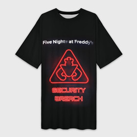 Платье-футболка 3D с принтом Five Nights at Freddy s: Security Breach logo в Екатеринбурге,  |  | 5 ночей с фредди | five nights at freddys | security breach | аниматроники | игра | компьютерная игра | лого | логотип | фредди | фреди