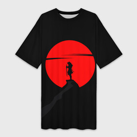 Платье-футболка 3D с принтом SAMURAI RED MOON в Екатеринбурге,  |  | азия | воин | итачи | катана | кимоно | китай | красная луна | кровавая луна | меч | ниндзя | ночь | путь | сакура | самурай | сегун | секира | харакири | черная | черное | черный | япония