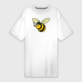 Платье-футболка хлопок с принтом Пчелка в каске с сигарой в Екатеринбурге,  |  | bee | каска | пчела | пчелка