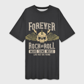 Платье-футболка 3D с принтом FOREVER ROCK AND ROLL в Екатеринбурге,  |  | anarchy | garage rock | grunge | hard rock | heavy metal | metal | music | punk rock | punks not dead | rock music | rocker | rocknroll | thrash metal | анархия | гаражный рок | гитара | гранж | металл | музыка | панк рок | рок музыка | рок н ролл | рокер