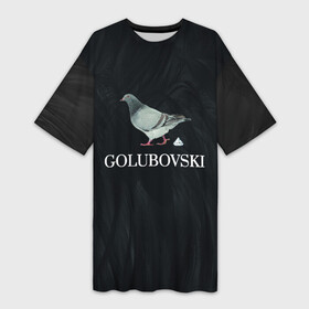 Платье-футболка 3D с принтом Голубь сваровски GOLUBOVSKI лого в Екатеринбурге,  |  | swarovski | бижутерия | бриллиант | голубь | кристалл | лого | логотип | перья | черная | черный