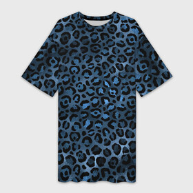 Платье-футболка 3D с принтом Синяя леопардовая шкура в Екатеринбурге,  |  | леопард | леопардовые текстуры | синий леопард | тигр