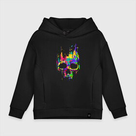 Детское худи Oversize хлопок с принтом Color skull   Neon   Vanguard в Екатеринбурге, френч-терри — 70% хлопок, 30% полиэстер. Мягкий теплый начес внутри —100% хлопок | боковые карманы, эластичные манжеты и нижняя кромка, капюшон на магнитной кнопке | Тематика изображения на принте: color | fashion | neon | skull | vanguard | авангард | мода | неон | цвет | череп