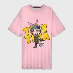 Платье-футболка 3D с принтом Чиби Тина  Tiny Tina s в Екатеринбурге,  |  | borderlands | bunny | chibi | dragon | girl | keep | mask | on | tina | tinas | tiny | wonderlands | девочка | дракона | игрушка | кролик | маленькая | маска | подземелье | тина | чиби