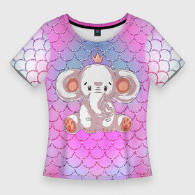 Женская футболка 3D Slim с принтом маленький слоненок с короной в Екатеринбурге,  |  | детский | корона | слон | слоненок | слоник