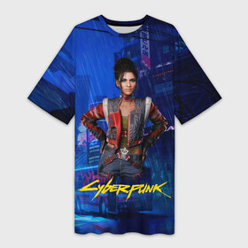 Платье-футболка 3D с принтом Panam Панам Cyberpunk2077 в Екатеринбурге,  |  | 2077 | cyberpunk | cyberpunk 2077 | judy | night city | vi | ви | джуди | жуди | кибер | киберпанк | найтсити | панк