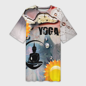 Платье-футболка 3D с принтом Буддисткая йога  медитация и релакс в Екатеринбурге,  |  | yoga | асана | будда | буддизм | девушкам | здоровье | зож | йога | мантра | медитация | реалакс | солнце | фитнес | янтра