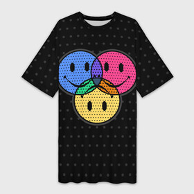 Платье-футболка 3D с принтом Three emoticons три смайлика. в Екатеринбурге,  |  | colored | colorful | dots | emoticons | filters | raster | smile | three | разноцветные | растр | смайлики | точки | три | улыбка | фильтры | цветные