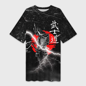 Платье-футболка 3D с принтом Самурай Бусидо Иероглифы Samurai Lightning в Екатеринбурге,  |  | bushido | grunge | sun | боевые | брызги | гранж | закат | искусства | краски | кровь | молния | полосы | потертости | ронин | самурай | солнце