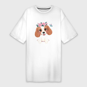 Платье-футболка хлопок с принтом Милый Кавалер кинг чарльз спаниель в Екатеринбурге,  |  | dog | животное | кавалер кинг чарльз спаниель | собака | собаки | спаниель | щенок