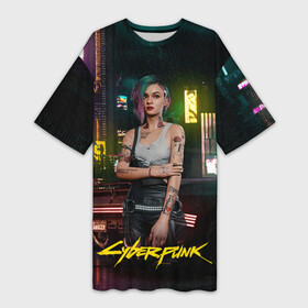 Платье-футболка 3D с принтом Judy cyberpunk2077 в Екатеринбурге,  |  | 2077 | cyberpunk | cyberpunk 2077 | judy | night city | vi | ви | джуди | жуди | кибер | киберпанк | найтсити | панк