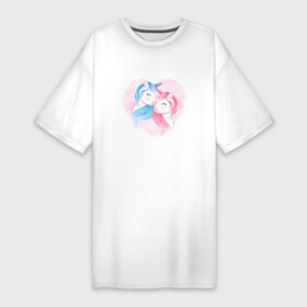 Платье-футболка хлопок с принтом Влюбленные единороги в Екатеринбурге,  |  | horse | kawaii | unicorn | единорог | единорожка | конь | лошадь | пони | радуга | рог | цветной
