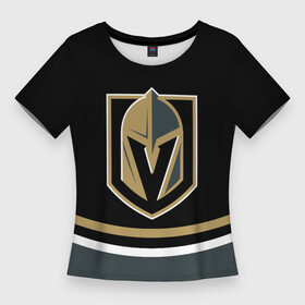 Женская футболка 3D Slim с принтом Vegas Golden Knights NHL в Екатеринбурге,  |  | golden knights | hockey | nhl | vegas | vegas golden knights | вегас | вегас голден найтс | голден найтс | клуб | лого | логотип | нхл | спорт | хокей | хоккей | хоккейный