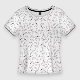Женская футболка 3D Slim с принтом Зайцы и уши в Екатеринбурге,  |  | детский | зайчик | заяц | заячий | контур | контурный рисунок | кролик | кроличий | милый | пасха | паттерн | рисунок от руки | уши | ушки | хаотичный порядок