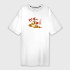 Платье-футболка хлопок с принтом The Great Pizza Wave в Екатеринбурге,  |  | anime | азия | аниме | большая волна | большая волна в канагаве | вкусный | вкусняшка | волна | еда | иероглиф | искусство | китай | корея | пицца | япония | японский