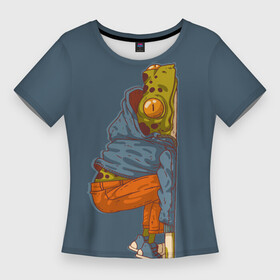 Женская футболка 3D Slim с принтом Уставшая лягуха в Екатеринбурге,  |  | frog | животное | лягуха | лягушка | усталость