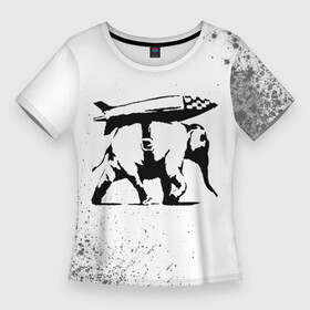 Женская футболка 3D Slim с принтом BANKSY  СЛОН  Краска в Екатеринбурге,  |  | art | artist | banksy | graffity | pacifique | pacifisme | peace | street | violence | war | арт | бэнкси | война | войне | граффити | мир | неравенство | нет | пацифизм | пацифика | символ мира | стрит | художник
