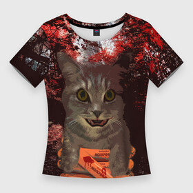 Женская футболка 3D Slim с принтом Miska In The Horror в Екатеринбурге,  |  | детское | женское | животные | кошки | крипота | мужское | новинка | питомцы | ужасы | футболки | хищники | хоррор | юмор