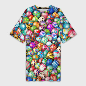 Платье-футболка 3D с принтом Пасхальные крашеные яйца в Екатеринбурге,  |  | Тематика изображения на принте: easter | весна | крашеные | пасха | паттерн | яйца | яйцо
