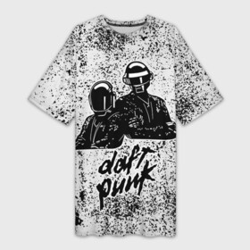 Платье-футболка 3D с принтом Daft Punk B W в Екатеринбурге,  |  | daft punk | daftpunk | disco | дафт панк | дафтпанк | диско | музыка | синтипоп | хаус | электро
