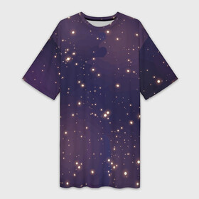 Платье-футболка 3D с принтом Звездное ночное небо. Галактика. Космос. в Екатеринбурге,  |  | блестки | вселенная | галактика | день космонавтики | желтый | звездное небо | звезды | звезды в космосе | звезды на небе | золото | золотой | космические просторы | космос | ночное небо | ночь | свет