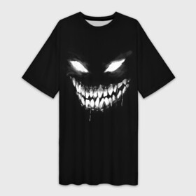 Платье-футболка 3D с принтом Неоновое лицо монстра в Екатеринбурге,  |  | dead | demon | devil | face | ghoul | inside | monster | true | zxc | внутри | гуль | дед | демон | дьявол | инсайд | лицо | мертвый | монстр | монстра | неон | неоновое | чудовище