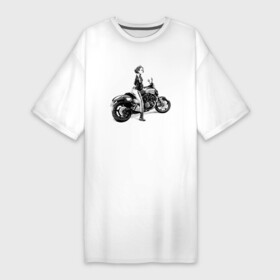 Платье-футболка хлопок с принтом Японская девушка на мотоцикле в Екатеринбурге,  |  | eyes | girl | japan | motocycle | глаза | девушка | мотоцикл | япония