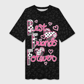 Платье-футболка 3D с принтом Best friends forever. в Екатеринбурге,  |  | best friends | dots | forever | hearts | patchwork | polka dots | горошек | лоскутный узор | лучшие друзья | навсегда | сердца | точки