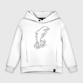 Детское худи Oversize хлопок с принтом Dolphin   Tattoo в Екатеринбурге, френч-терри — 70% хлопок, 30% полиэстер. Мягкий теплый начес внутри —100% хлопок | боковые карманы, эластичные манжеты и нижняя кромка, капюшон на магнитной кнопке | dolphin | fin | tattoo | water | вода | дельфин | плавник | татуировка