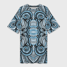 Платье-футболка 3D с принтом Абстрактный узор в дудл стиле. Рисунок от руки. Линии, волны, полосы. Синий, голубой, черный, серый и белый цвета. в Екатеринбурге,  |  | абстрактный | абстракция | волнистый | волны | дудл | дудлинг | индейский | линер | линии | мексиканский | национальный | перуанский | полосатый | полосы | разноцветный | рисунок от руки | серый