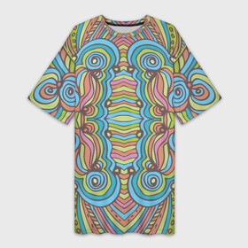 Платье-футболка 3D с принтом Абстрактный разноцветный узор. Линии, волны, полосы, круги. Приглушенные пастельные цвета. в Екатеринбурге,  |  | абстрактный | абстракция | вертикальный | волнистый | волны | детский | дудл | женский | и | индейский | линер | линии | мексиканский | мужской | национальный | перуанский | полосатый | полосы