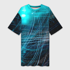 Платье-футболка 3D с принтом Тонкая голубая линия в Екатеринбурге,  |  | Тематика изображения на принте: абстрактное | абстракция | бесконечность | волшебство | вселенная | вспышка | галактика | графика | зигзаг | космос | линия | луч | магия | неон | полоса | полосы | свет | сияние | туман | узор