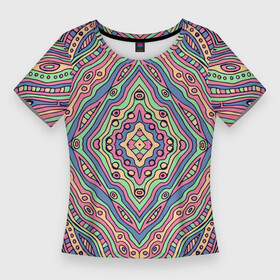Женская футболка 3D Slim с принтом Разноцветный узор. Калейдоскоп. Абстракция в Екатеринбурге,  |  | абстрактный узор | абстракция | волнистые линии | волны | геометрический | геометрия | дудл | зеленый | калейдоскоп | круги | многоцветный | оранжевый | полосы.линии | психоделический