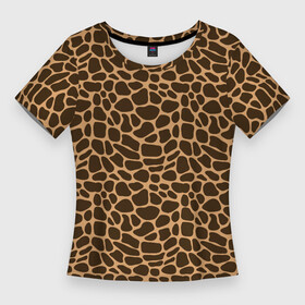 Женская футболка 3D Slim с принтом Пятна Шкуры Жирафа в Екатеринбурге,  |  | animals | giraffe | safari | zoo | африка | дикая природа | животные | жираф | звери | зоопарк | кожа жирафа | мода | мозаика | пятна | саванна | сафари