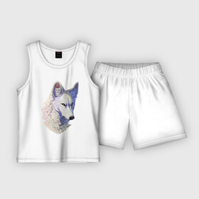 Детская пижама с шортами хлопок с принтом Крупный белый волк в Екатеринбурге,  |  | арт | белая волчица | белый волк | волк | волчица | рисунок