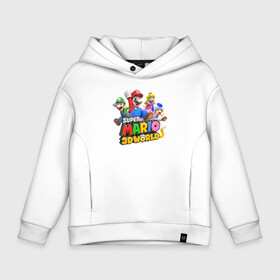Детское худи Oversize хлопок с принтом Герои Super Mario 3D World   Nintendo в Екатеринбурге, френч-терри — 70% хлопок, 30% полиэстер. Мягкий теплый начес внутри —100% хлопок | боковые карманы, эластичные манжеты и нижняя кромка, капюшон на магнитной кнопке | heroes | luigi | princess peach | super mario | team | video game | видеоигра | герои | луиджи | супер марио