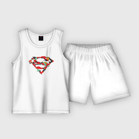 Детская пижама с шортами хлопок с принтом Logo Superman в Екатеринбурге,  |  | dc | буква | герой | знак | кларк кент | комиксы | логотип | персонаж | супермен