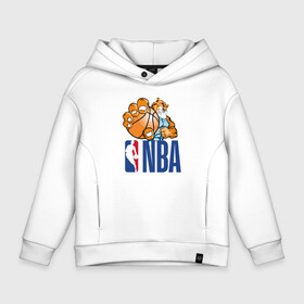 Детское худи Oversize хлопок с принтом NBA   Tiger в Екатеринбурге, френч-терри — 70% хлопок, 30% полиэстер. Мягкий теплый начес внутри —100% хлопок | боковые карманы, эластичные манжеты и нижняя кромка, капюшон на магнитной кнопке | ball | basketball | hand | nba | tiger | баскетбол | лапы | мяч | тигр