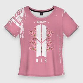 Женская футболка 3D Slim с принтом bts  ARMY в Екатеринбурге,  |  | bangtan boys | bt21 | bts | k pop | бтс | музыка | неон | розовый | цветы