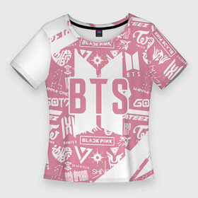 Женская футболка 3D Slim с принтом bts  паттерн в Екатеринбурге,  |  | bangtan boys | bt21 | bts | k pop | бтс | музыка | неон | розовый | цветы